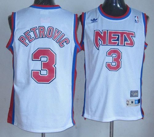 Men Brooklyn Nets #3 Drazen Petrovic White Throwback Stitched NBA Jersey